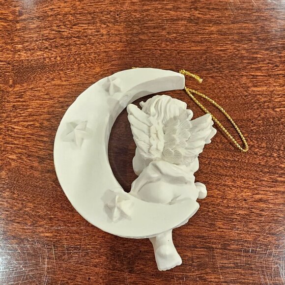 Vintage 1997 Angel Moon Ornament Resin Cherub Playing Flute - Picture 3 of 5